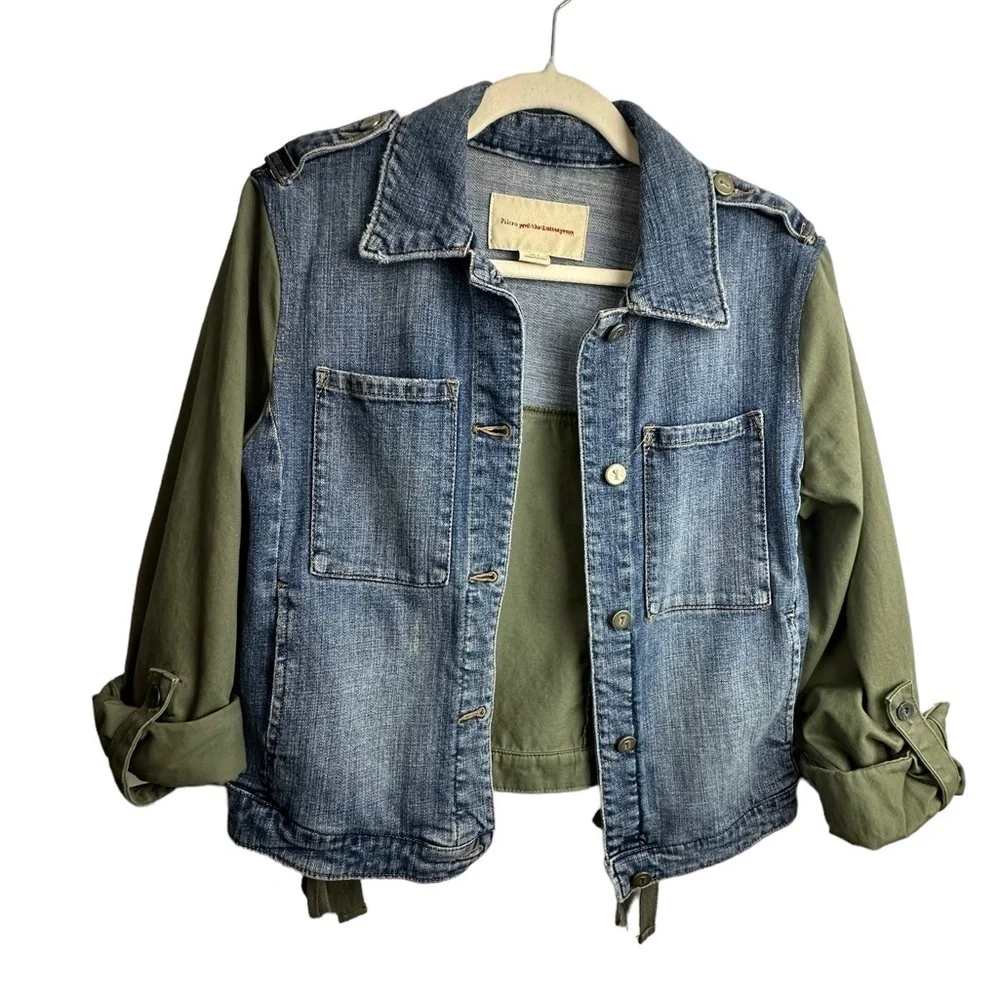 Anthropologie Pilcro Denim Military Jean Jacket Sz Small‎ Utility Green